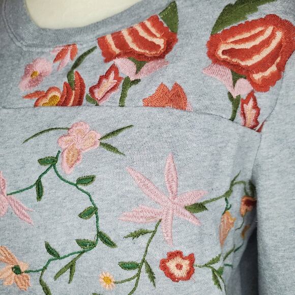 Anthropologie Gray Floral Sweatshirt Small - Picture 6 of 8